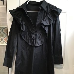 Midnight Frill Long Sleeve Shirt Dress - Limited